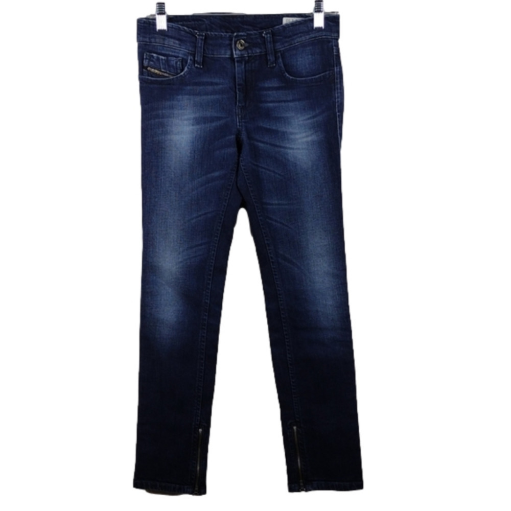 DIESEL ZIVY Blue Dark Wash Five Pocket Mid Rise Straight Leg Denim Jeans
